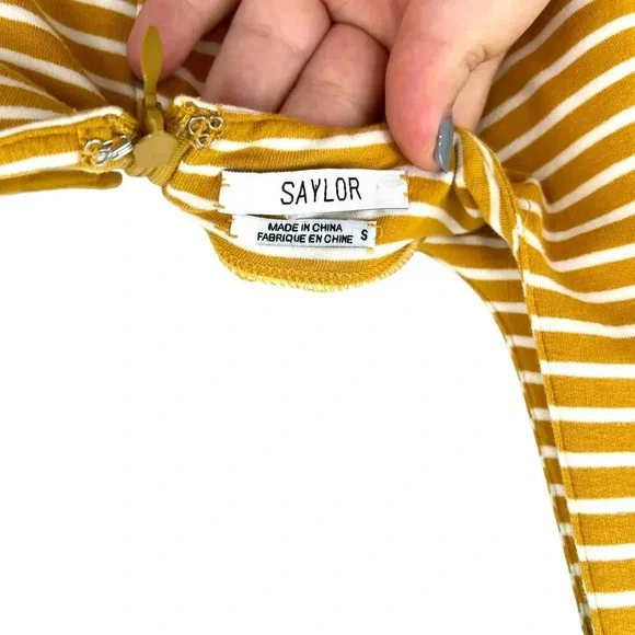 Saylor Heathe Striped Jumpsuit Yellow White Stripe Wide Leg Tie Front Size Small